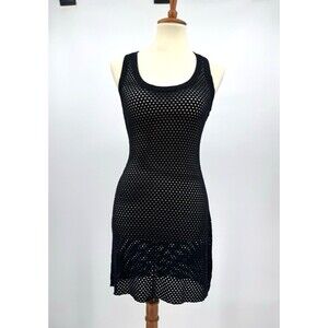 BCBGMaxAzria Etania Mesh Tank Dress Black Raw Hem Mini Bodycon Cover up Beachy S